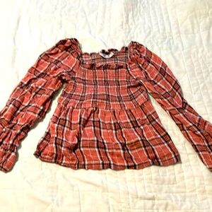 Red Plaid Long Sleeve Top